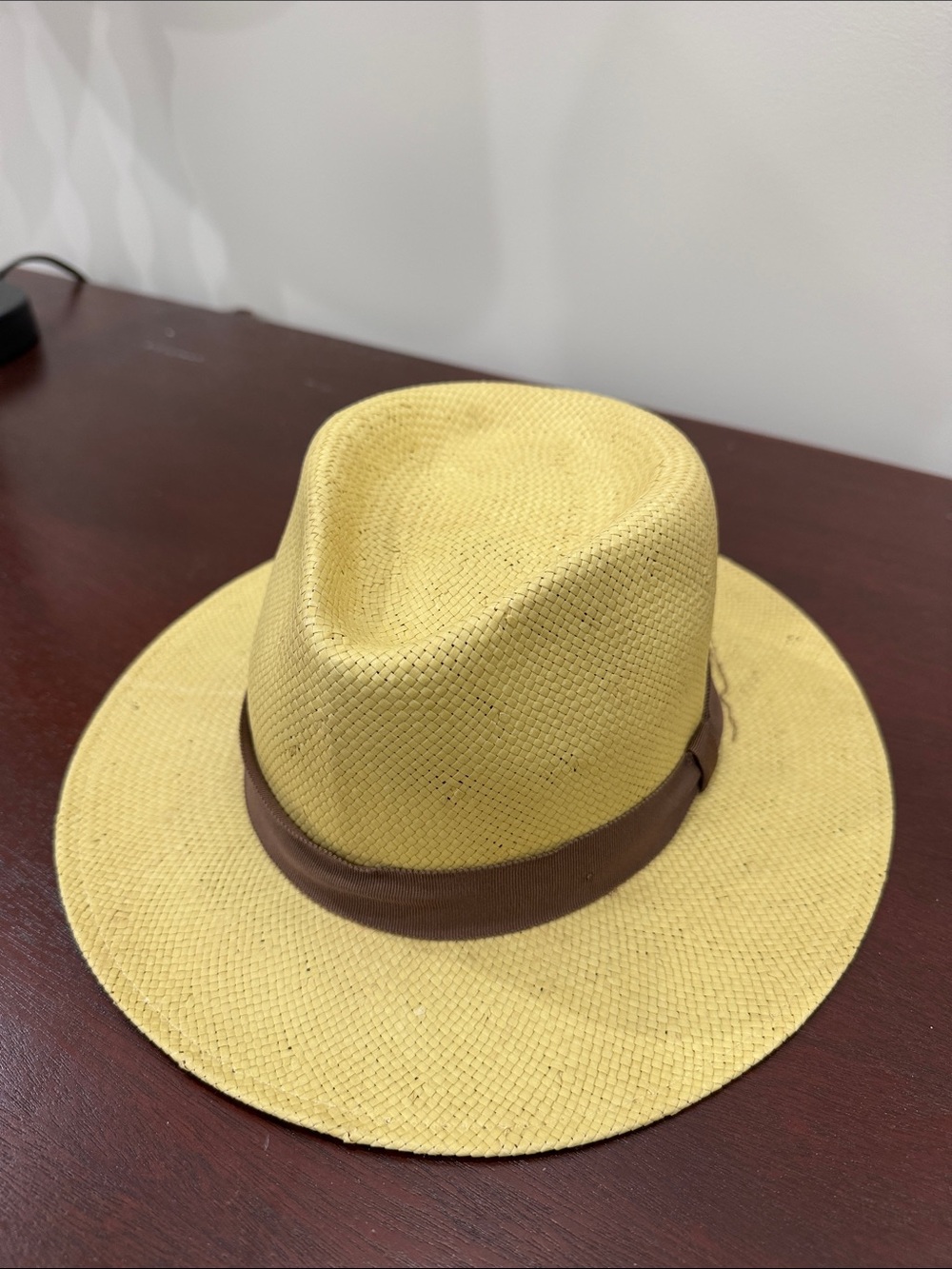Yellow Straw Fedora with Brown Band